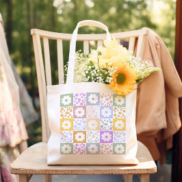 Retro Bloem geruit Tote Bag