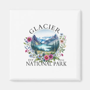 Retro bloem Glacier National Park Wandelen Kampere Magneet