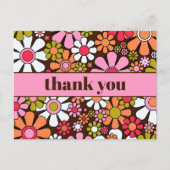 Retro bloem groovy 60s 70s Bloemen Bedankt Briefkaart (Voorkant)