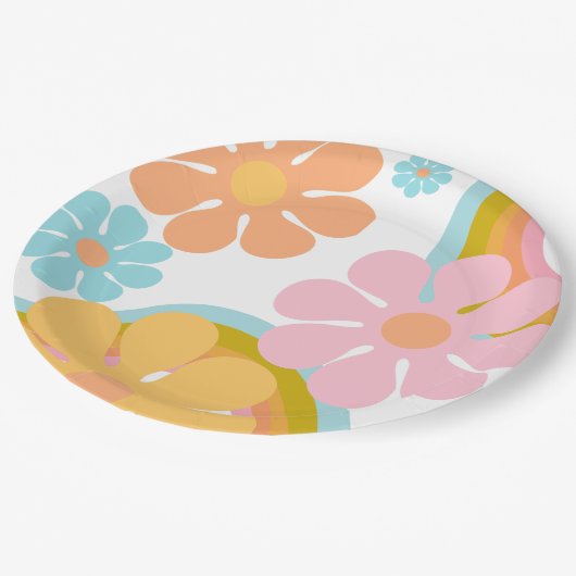 Retro Bloem Groovy Hippie 60s Verjaardag Papieren Bordje (Gekanteld)