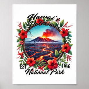 Retro bloem Hawaii Vulkanen Nationaal Park Kampere Poster