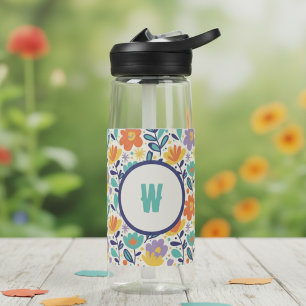 Retro Bloem Initial – Monogram Geschenk voor Haar Waterfles