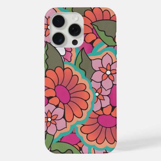 Retro bloem iPhone 15 pro max hoesje. Hoesje (Achterkant)