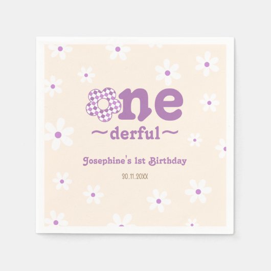 Retro Bloem Is Ze EenFrul 1e Verjaardag Servet (Voorkant)