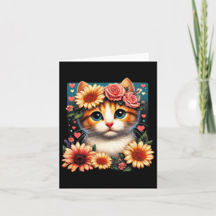 Retro Bloem Kat Liefde Kunst Kitten Met Bloemen An Kaart