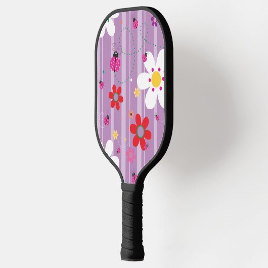 Retro Bloem Ladybug 60's 70's Illustratie Pickleball Paddle (Links)