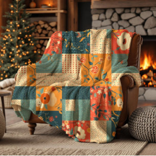 Retro-bloem-lap-quilt Fleece Deken