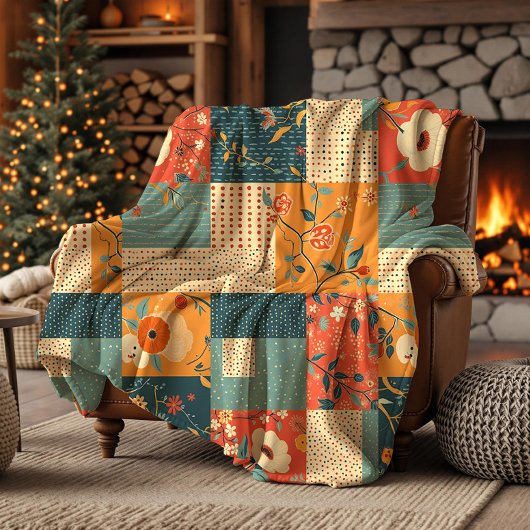Retro-bloem-lap-quilt Fleece Deken