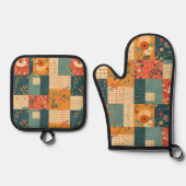 Retro-bloem-lap-quilt Ovenwant & Pannenlap Set (Voorkant)