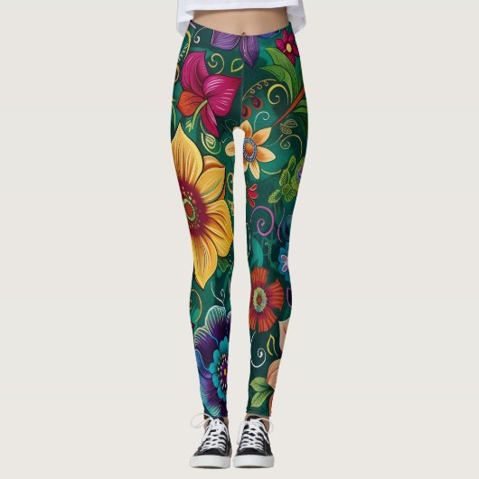 Retro Bloem Leggings (Voorkant)