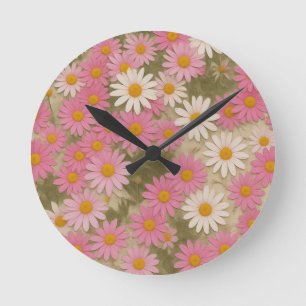 Retro Bloem Madeliefje Patroon Esthetisch Ontwerp Ronde Klok