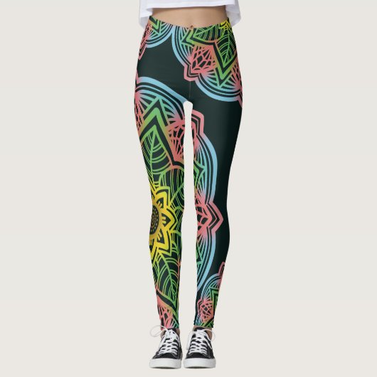 Retro Bloem Mandala Yoga Leggings (Voorkant)