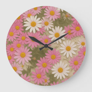 Retro bloem margriet patroon esthetisch ontwerp grote klok