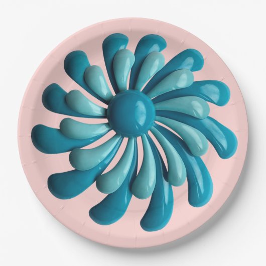 Retro Bloem - MCM Lente Zomer Tuin Bruiloft Papieren Bordje (Voorkant)