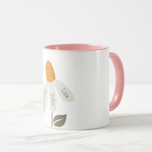 Retro Bloem Moeder, Kinder Namen, Moeder, Aangepas Mok (Voorkant rechts)