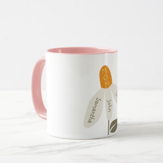 Retro Bloem Moeder, Kinder Namen, Moeder, Aangepas Mok (Voorkant links)