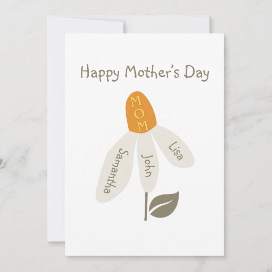 Retro Bloem Moeder, Kinderen Namen, moeder, Aangep Feestdagenkaart (Voorkant)