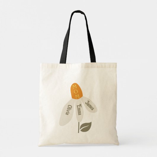 Retro Bloem Moeder, Namen Kinderen, Aangepaste Blo Tote Bag (Achterkant)
