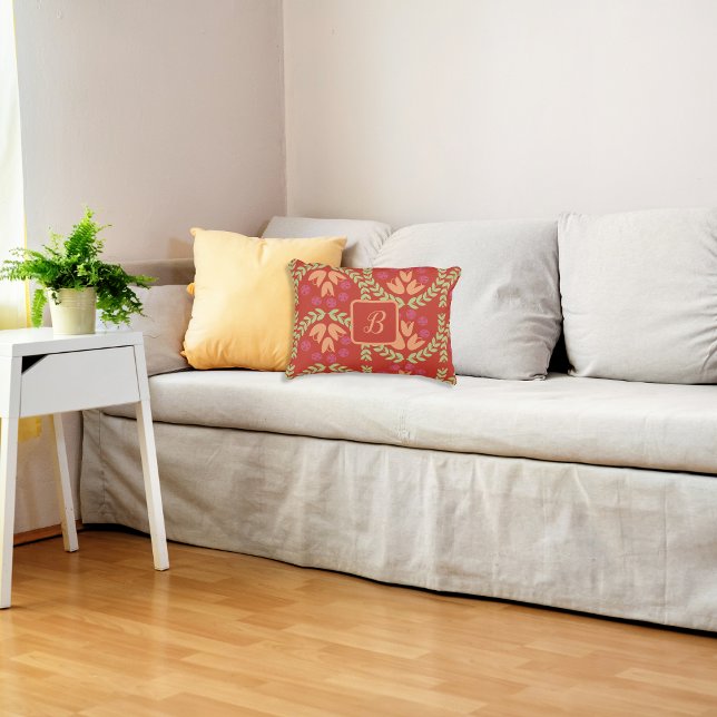 Retro Bloem Monogram Accent Kussen (Personalized Monogram Retro Flower Throw Pillow)