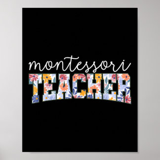 Retro Bloem Montessori Docent Begeleider Onderwijz Poster