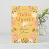 Retro Bloem Mosterd Geel Baby shower Uitnodiging (Staand voorkant)