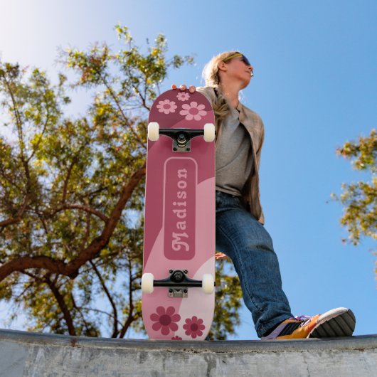 Retro Bloem Naam Persoonlijk Skateboard (Buiten 1)