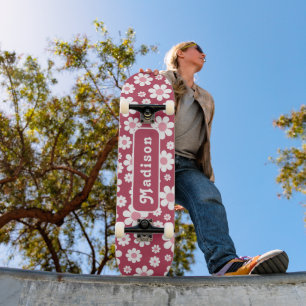 Retro bloem naam Roze Persoonlijk Skateboard