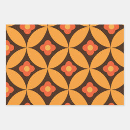 Retro bloem op Mid Century Cirkel Oranje Inpakpapier Vel