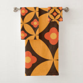 Retro bloem op mid century cirkels oranje bad handdoek