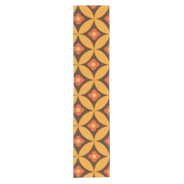 Retro Bloem op Mid Century Cirkels oranje Korte Tafelloper