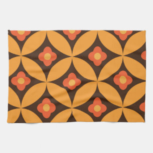 Retro bloem op mid century cirkels oranje theedoek