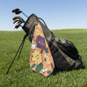 Retro Bloem Orange Geel Wit Aangepaste Naam Golfhanddoek (Groen)