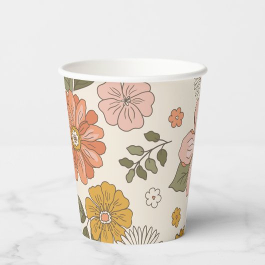Retro Bloem Papier Cup Papieren Bekers (Achterkant)