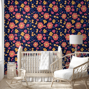 Retro Bloem Patroon Behang