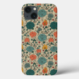 Retro Bloem Patroon iPhone Case