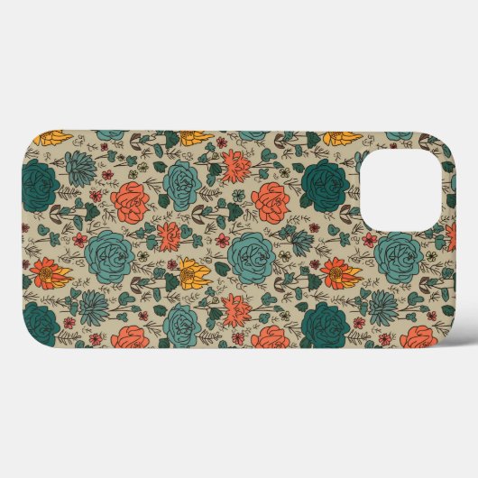 Retro Bloem Patroon iPhone Case (Achterkant (horizontaal))