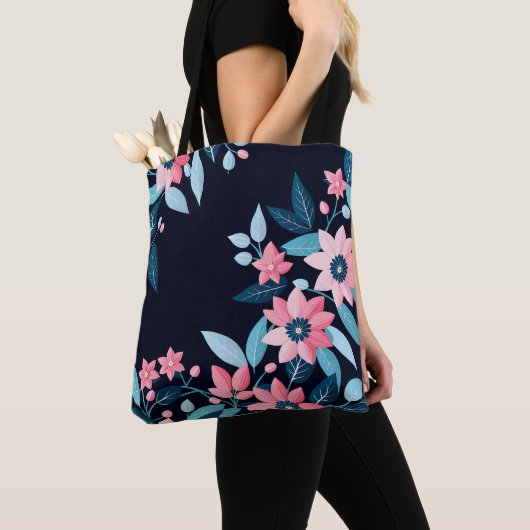 Retro Bloem patroon Tote Bag (Dichtbij)