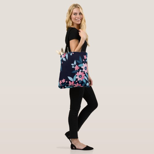 Retro Bloem patroon Tote Bag (Op model)