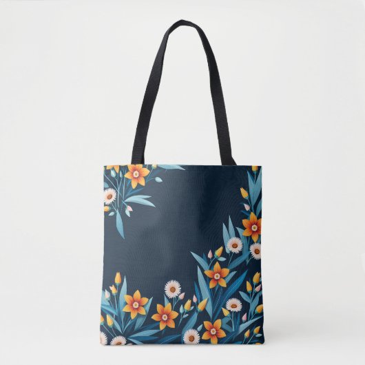 Retro Bloem patroon Tote Bag (Voorkant)