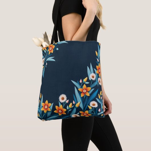 Retro Bloem patroon Tote Bag (Dichtbij)