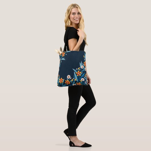 Retro Bloem patroon Tote Bag (Op model)