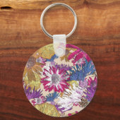 Retro, bloem, rode bloemen, bouquet, blauwe bloeme sleutelhanger (Voorkant)