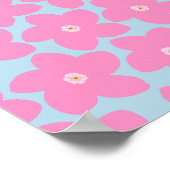 Retro bloem roze en blauw poster (Hoek)