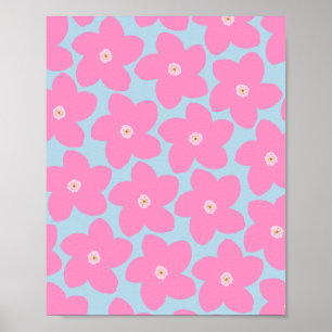 Retro bloem roze en blauw poster