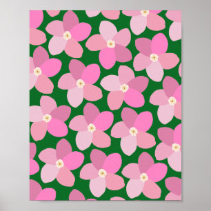 Retro bloem roze en groen poster