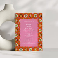 Retro Bloem Sinaasappel Roze 30ste Verjaardagsfees