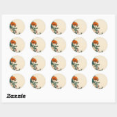 Retro bloem sticker sinaasappel turquoise uitnodig (Vel)