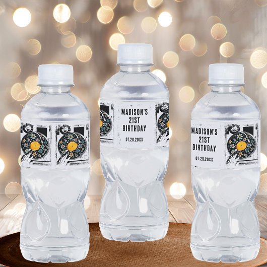 Retro bloem vinylplaat aangepast  waterfles etiket