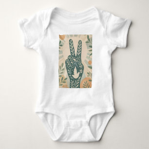 Retro bloem vredesteken & Duif Kunst Botanische Z Romper