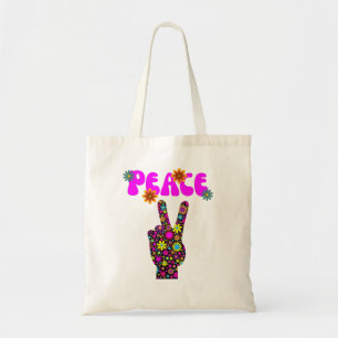 Retro Bloem Vredesteken Tote Bag